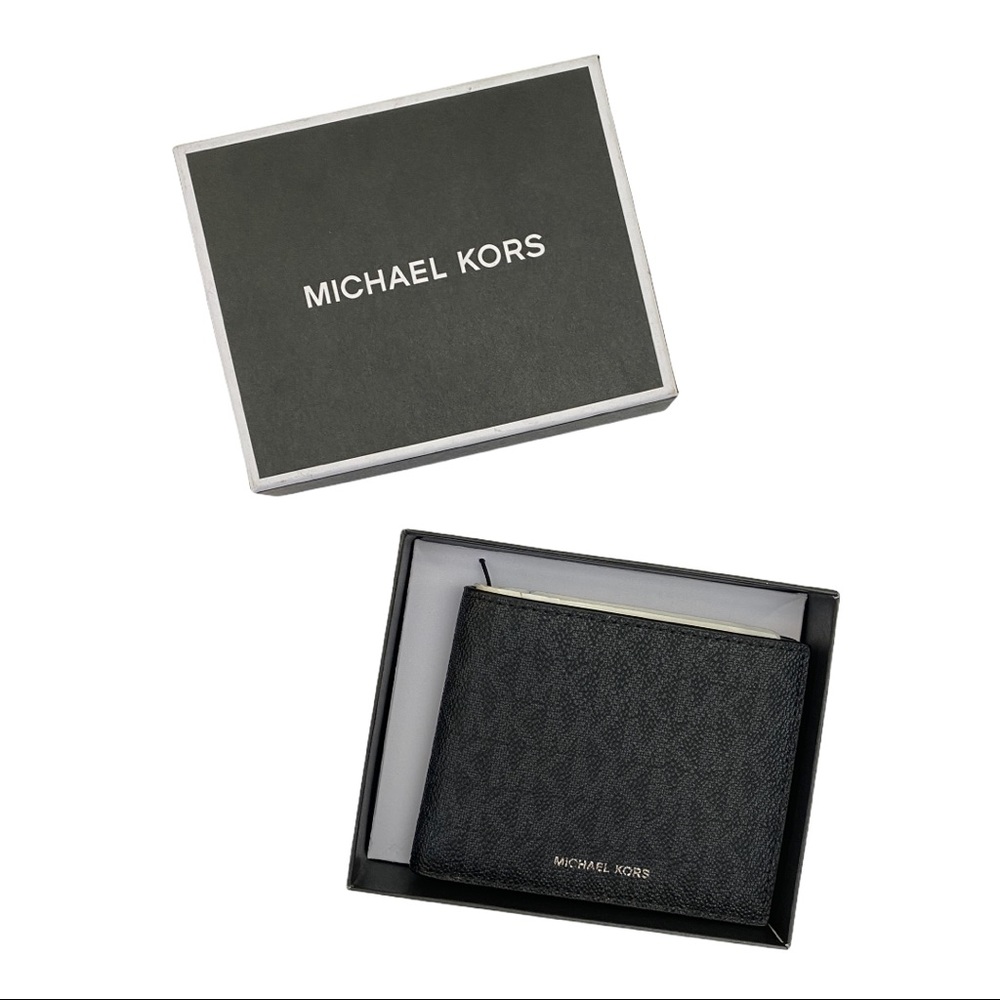 Michael Kors Mens Leather Black MK Jet Set Bifold - Picture 1 of 4